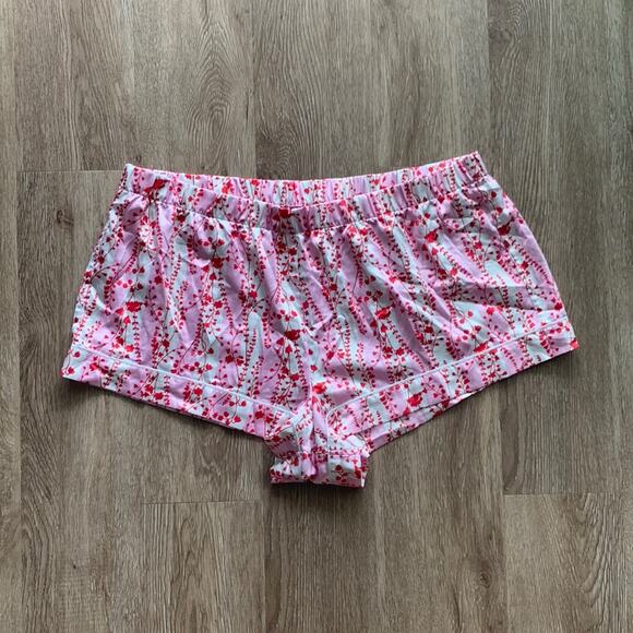 Victoria’s Secret Pajama Shorts Size XL Pink & White Striped Red Floral - Picture 1 of 3